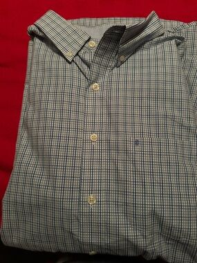 Izod Men's Blue and White Plaid Button-Down Shirt